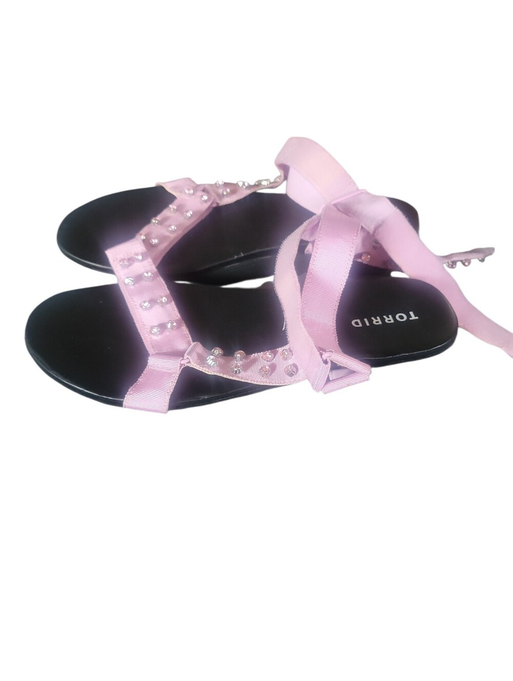 torrid Pink Crystal-Embellished Strappy Flat Sandals - Picture 4 of 10